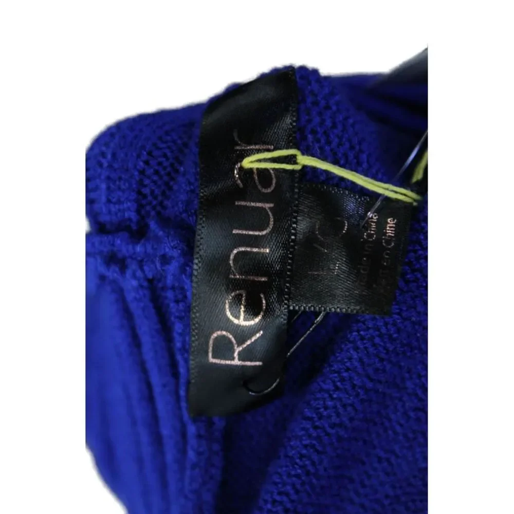 Renuar Womens Turtleneck Long Sleeve Medium Knit Sweater Solid Blue Size L
